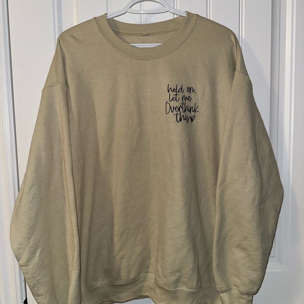 Gildan Tan Crew Neck Sweater with Text Design